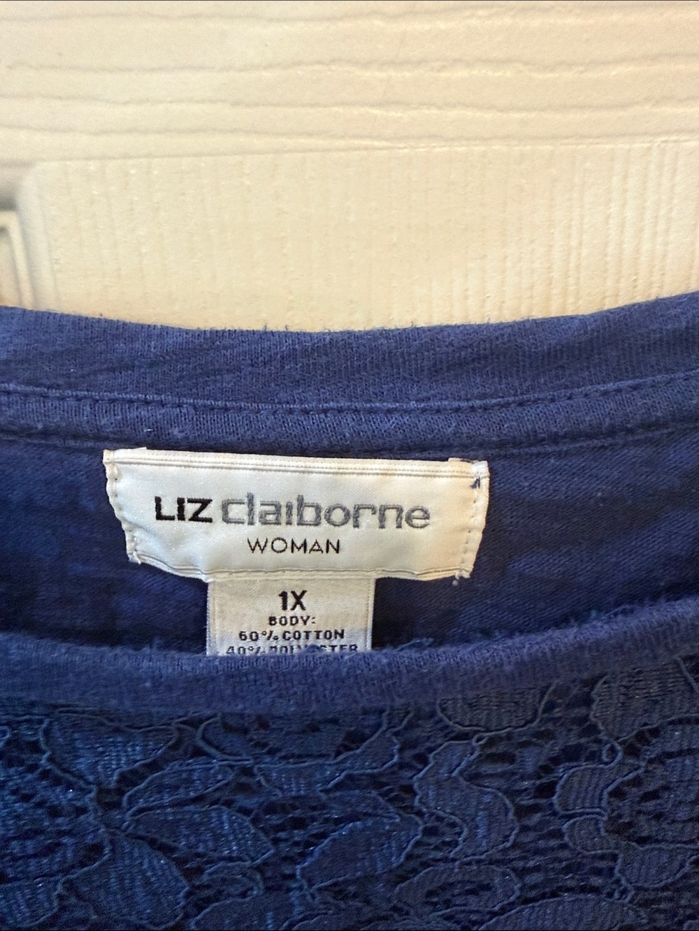 Liz Claiborne Blue Lace Yoke Short Sleeve Tee - Picture 2 of 3